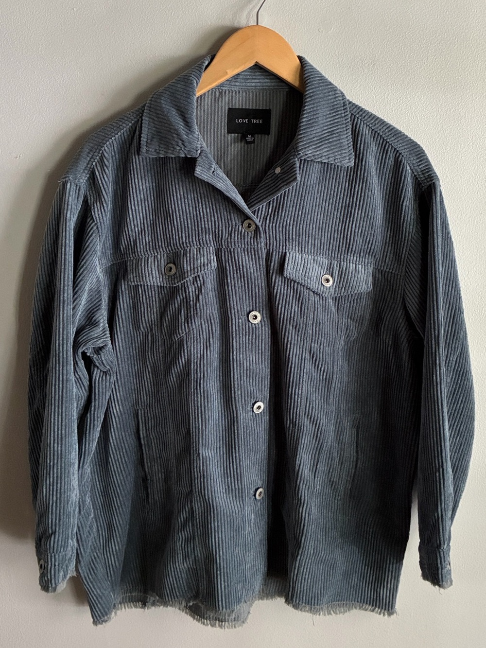 Love Tree Blue Corduroy Shacket Jacket Oversized Button Up Shirt Medium